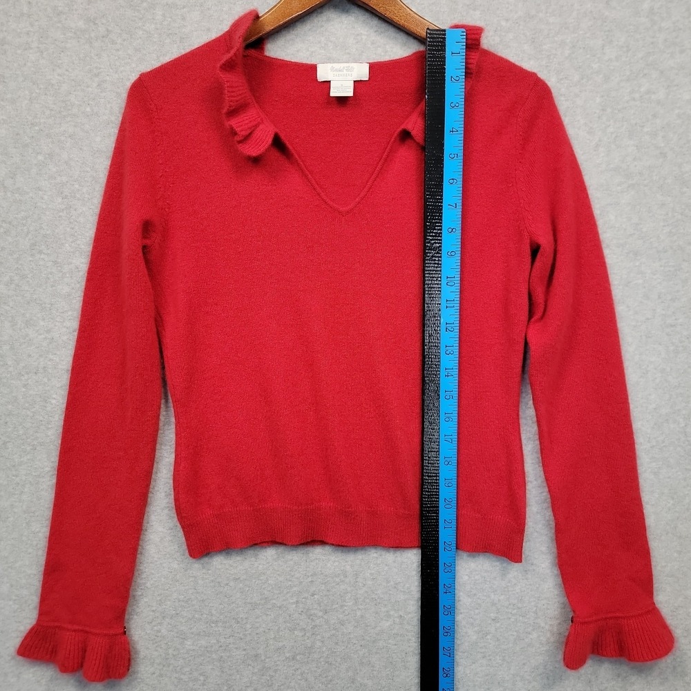 Marshall Fields Cashmere Knit Ruffle V-neck Sweater Red Feminine Womens Sz S - Picture 8 of 13